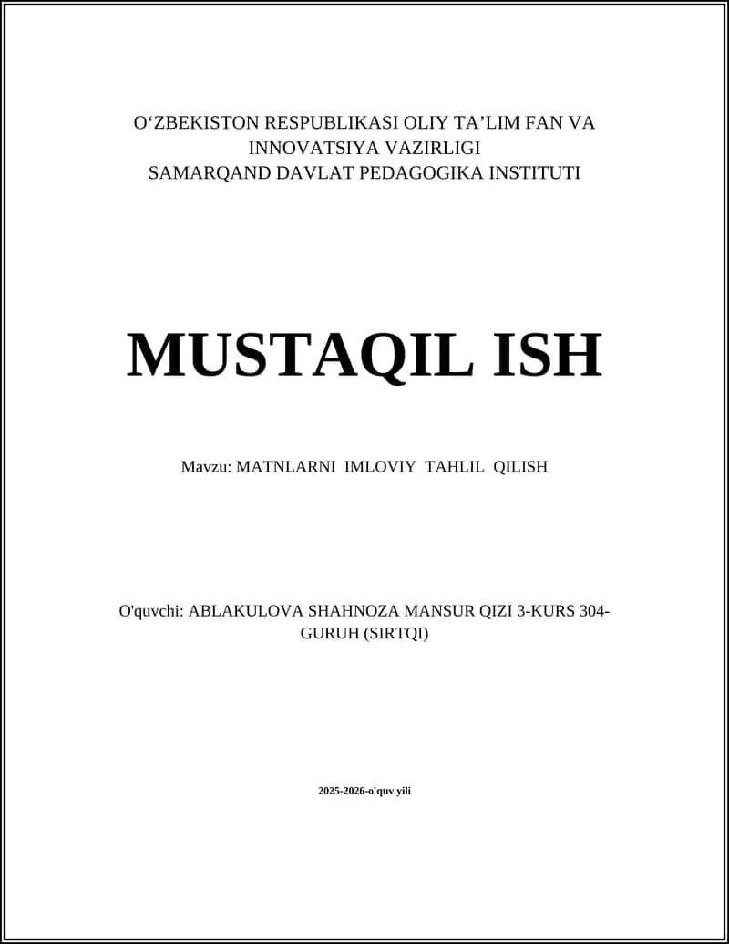 MATNLARNI IMLOVIY TAHLIL QILISH