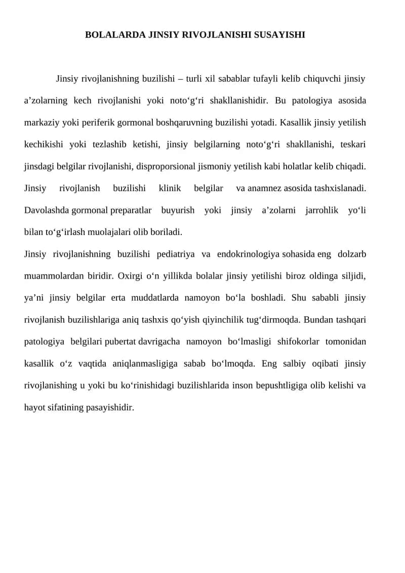 Jinsiy rivojlanishning buzilishi