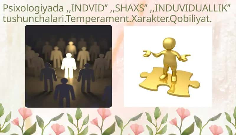 Psixologiyada ,,individ" , ,,shaxs'' , ,,individuallik'' tushunchalari. Temperament. Xarakter. Qobiliyat