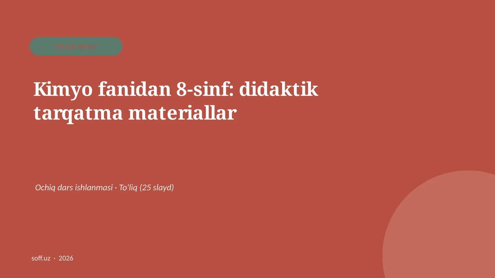 Kimyo fanidan 8-sinf: didaktik tarqatma materiallar