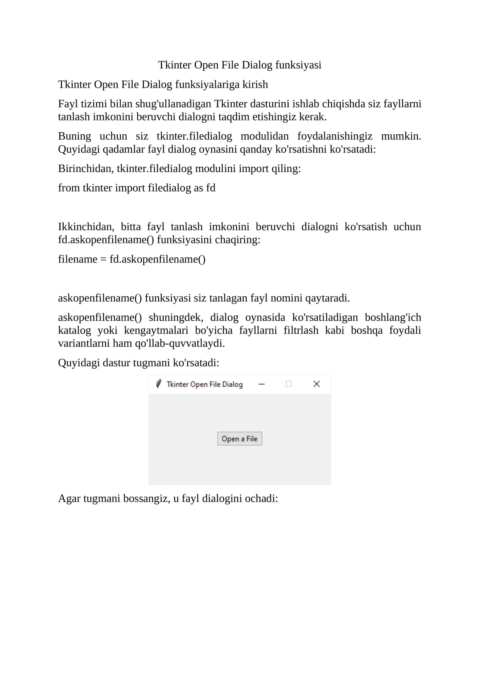 Tkinter Open File Dialog funksiyasi