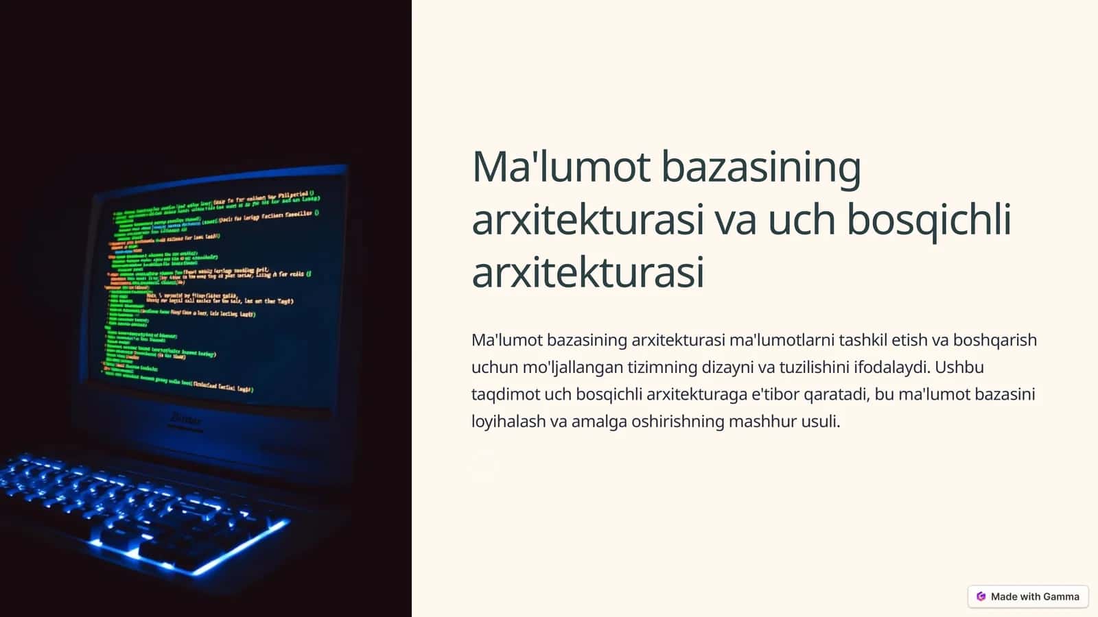 Ma'lumot bazasining arxitekturasi va uch bosqichli arxitekturasi