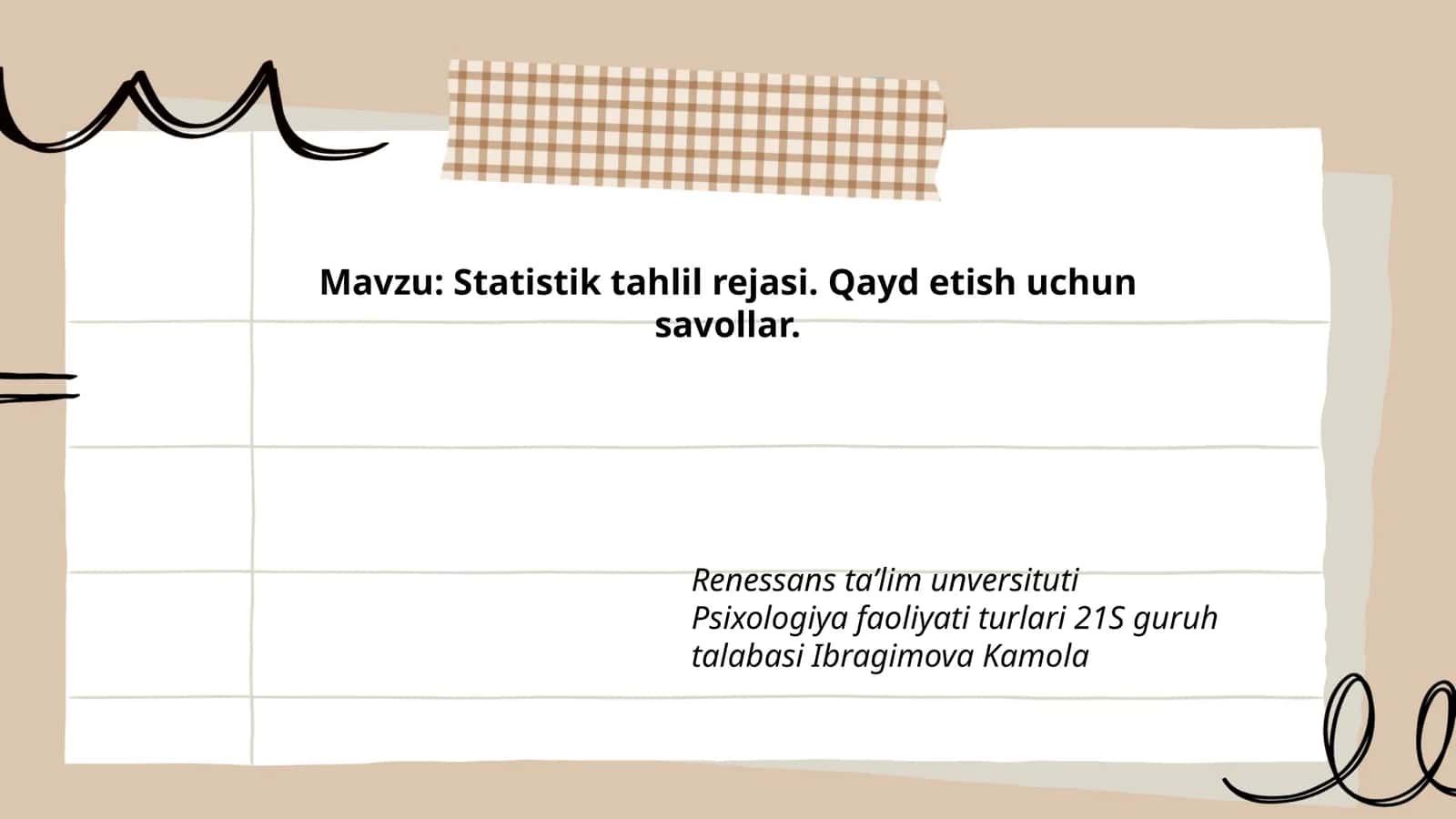 Statistik tahlil rejasi. Qayd etish uchun savollar
