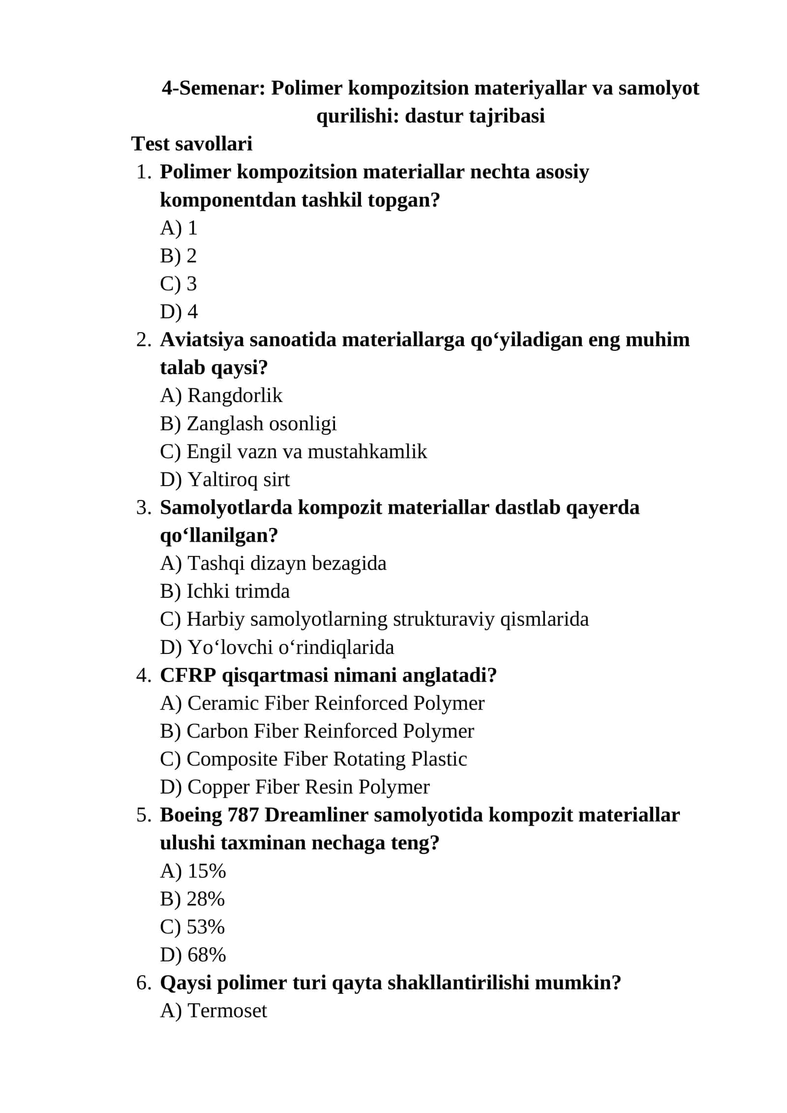 Polimer kompozitsion materiyallar va samolyot qurilishi