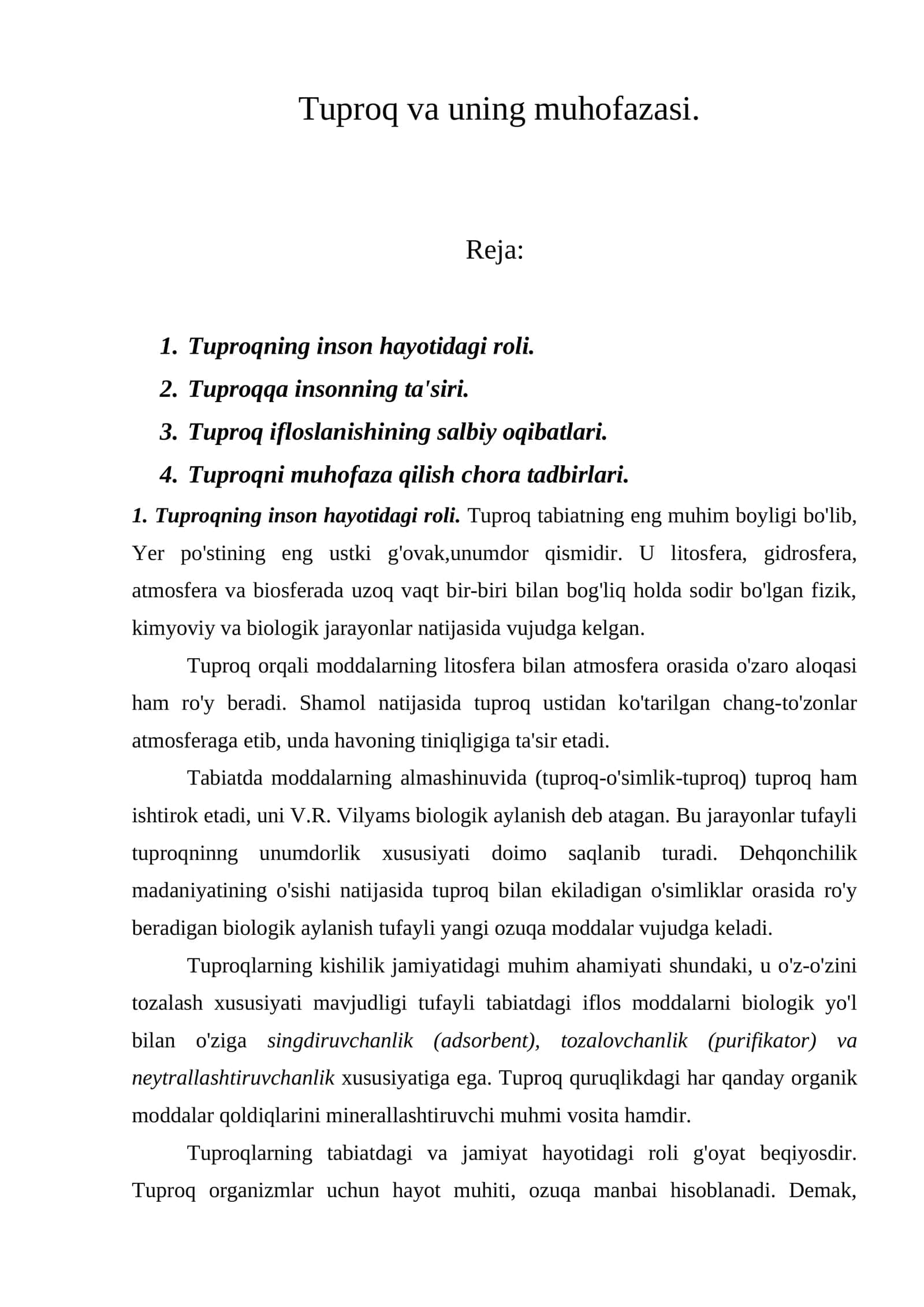 Tuproq va uning muhofazasi