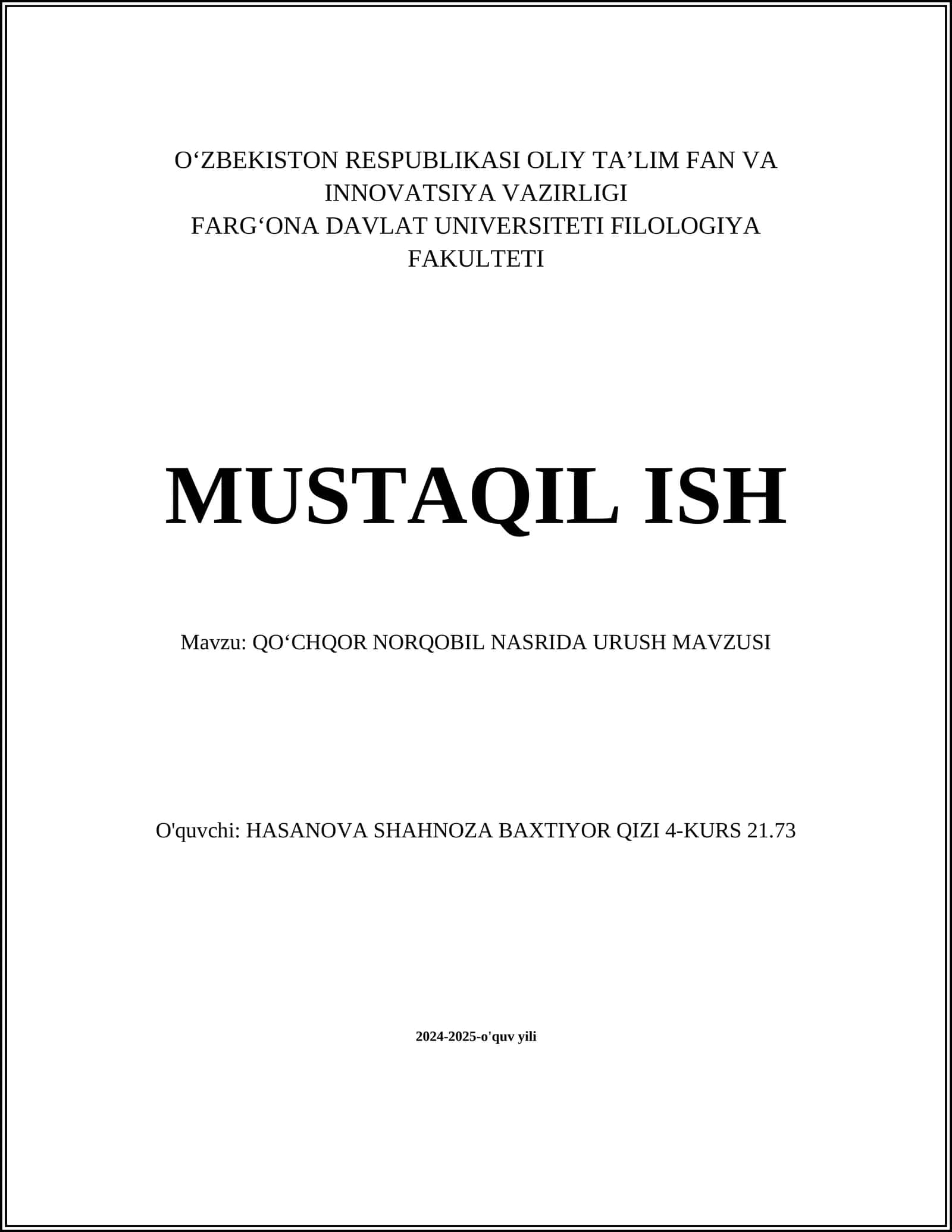 QO‘CHQOR NORQOBIL NASRIDA URUSH MAVZUSI