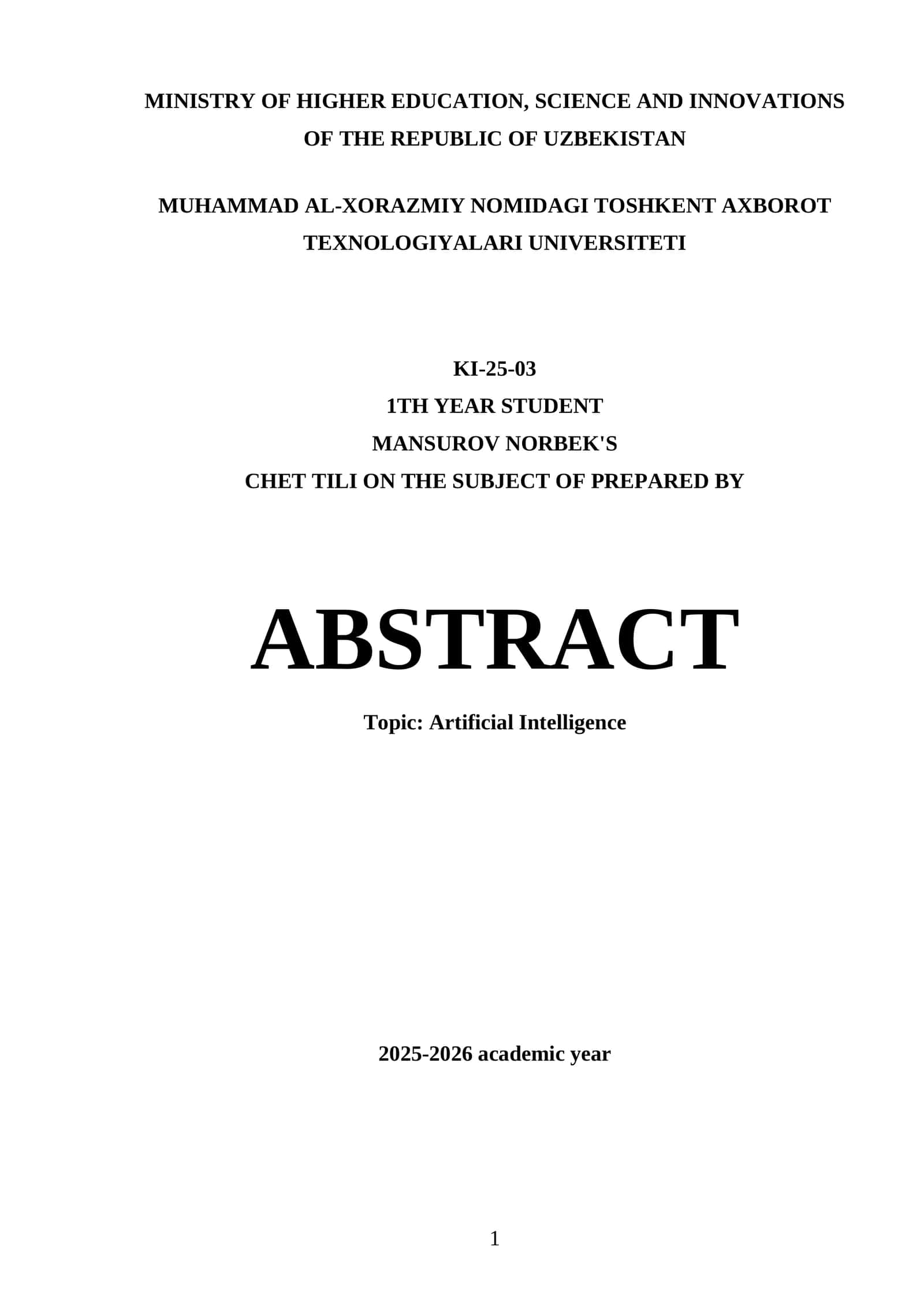 Topic: Artificial Intelligence