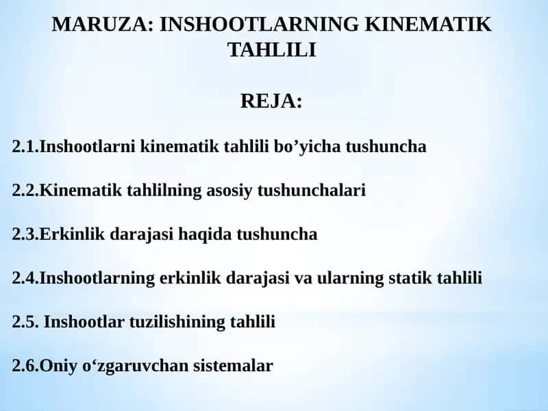 Inshootlarning kinematik tahlili