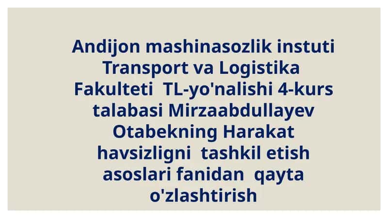 Yo`l transport xodisalari vaularning ko`rsatkichlari