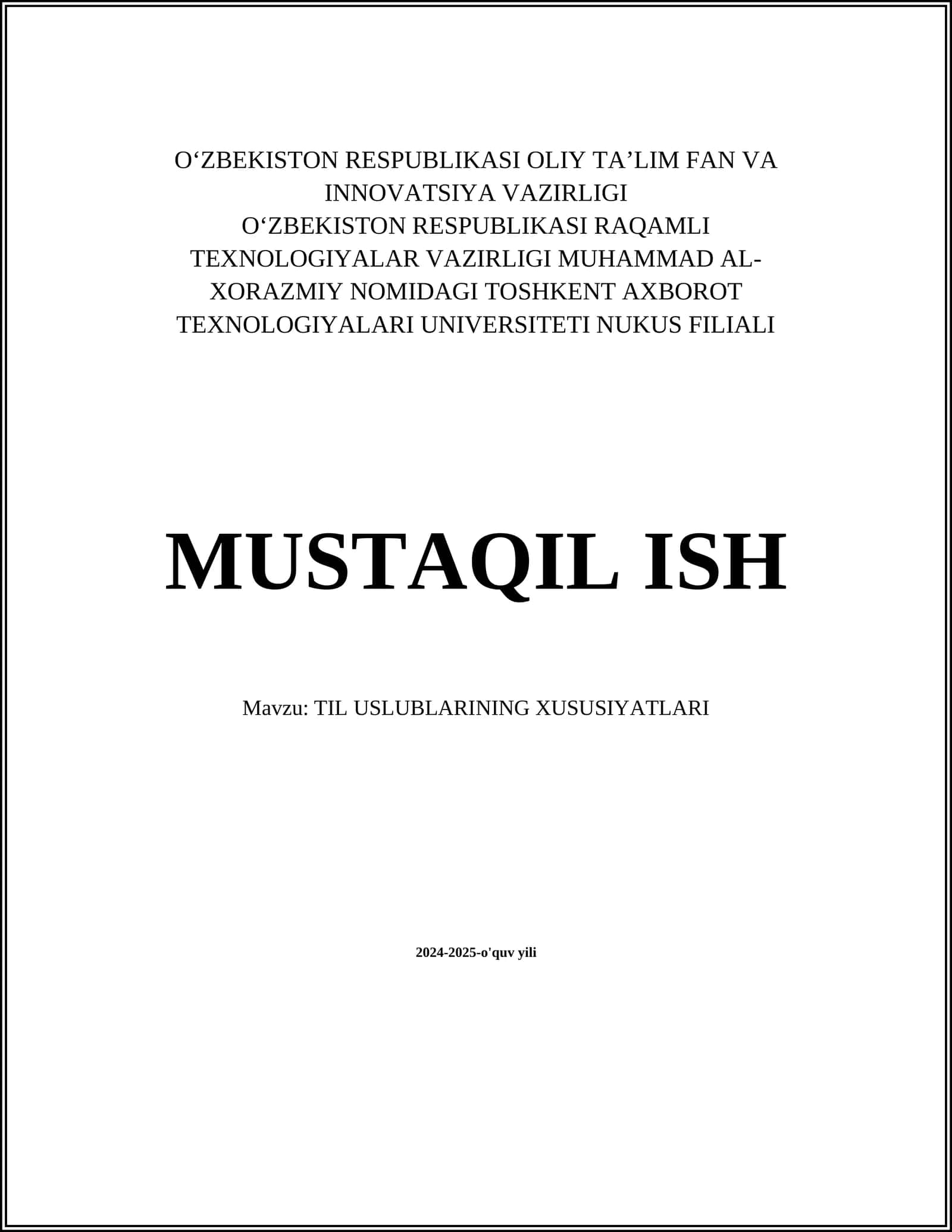 TIL USLUBLARINING XUSUSIYATLARI