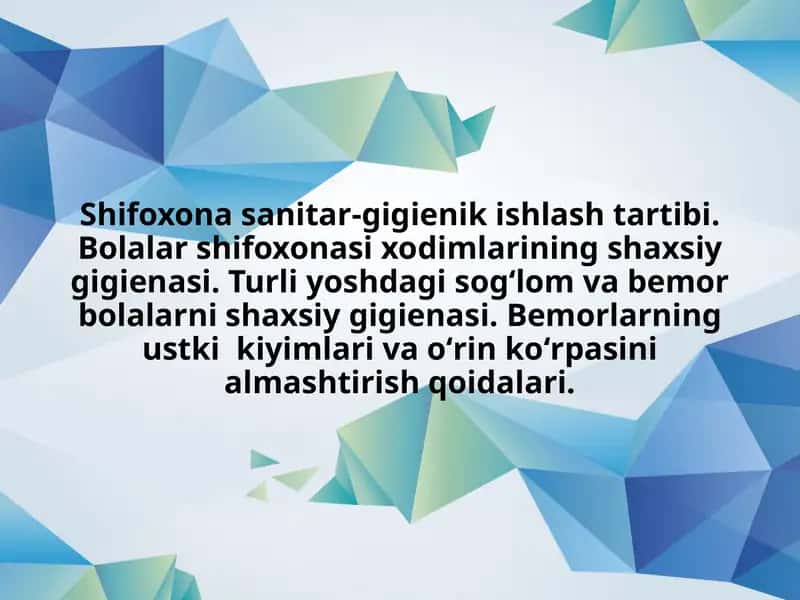 Shifoxona sanitar-gigienik ishlash tartibi