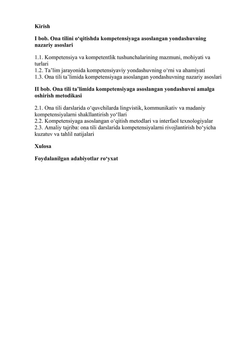 Ona tili ta'limida kompetensiyaga asoslangan yondashuvning nazariy asoslari