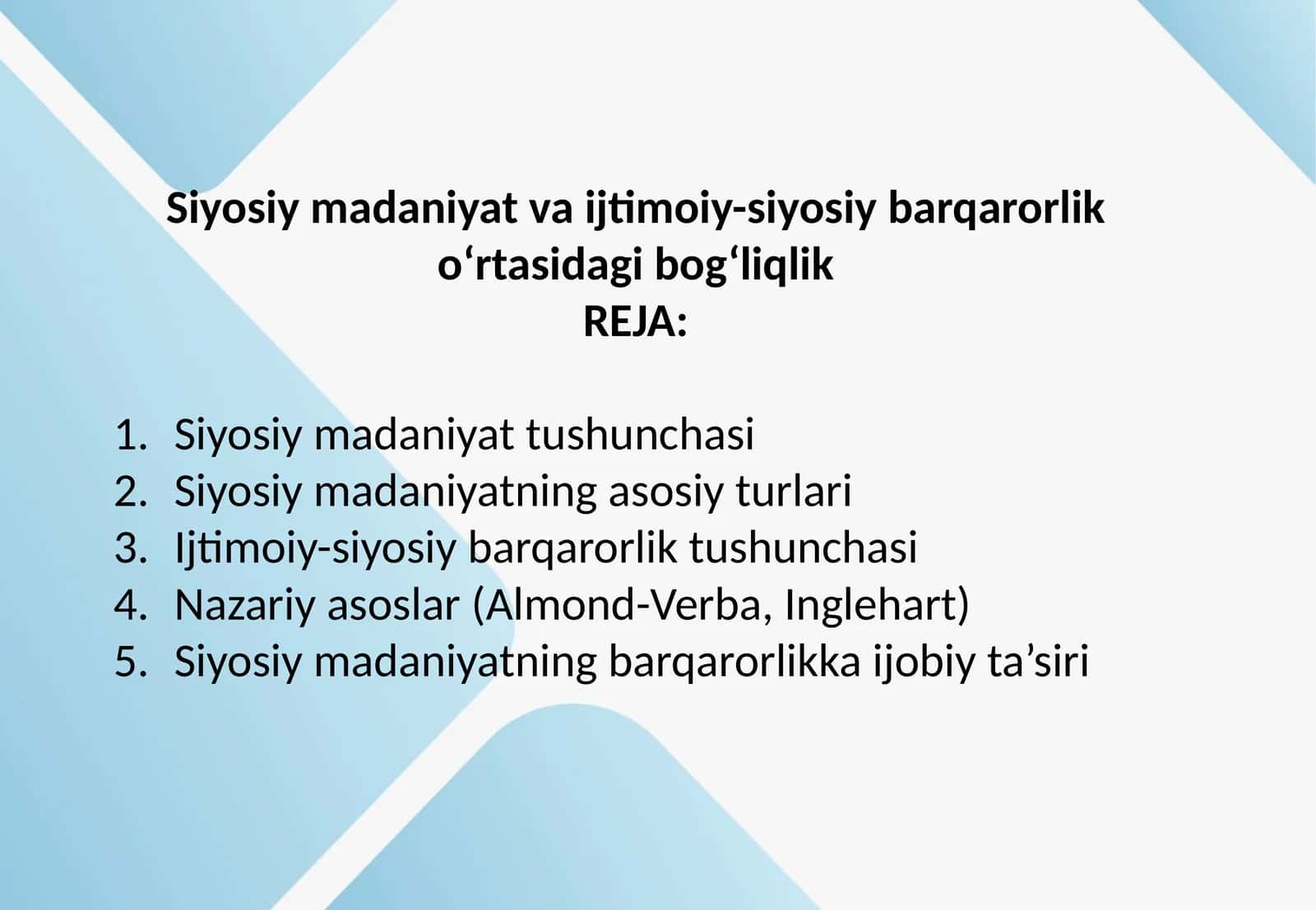 Siyosiy madaniyat va ijtimoiy-siyosiy barqarorlik o‘rtasidagi bog‘liqlik