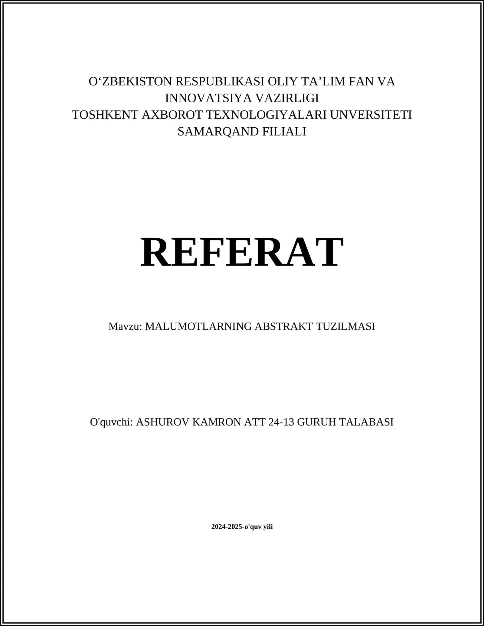 MA'LUMOTLARNING ABSTRAKT TUZILMASI
