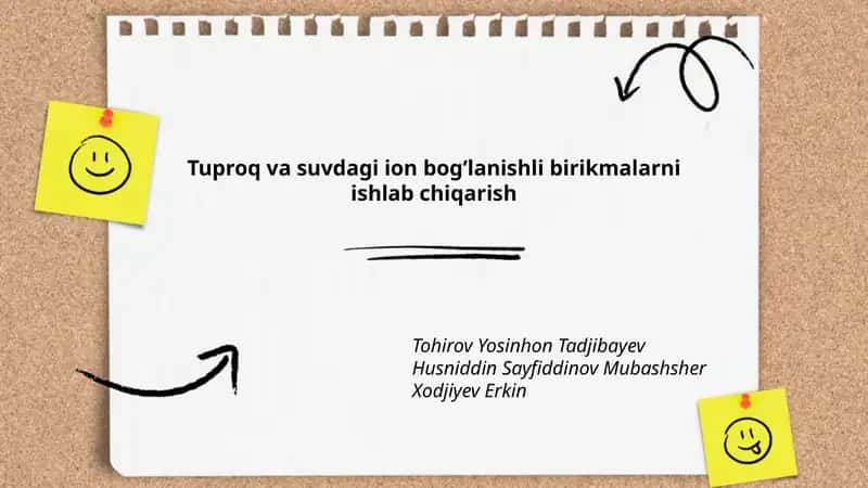 Tuproq va suvdagi ion bogʻlanishli birikmalarni ishlab chiqarish