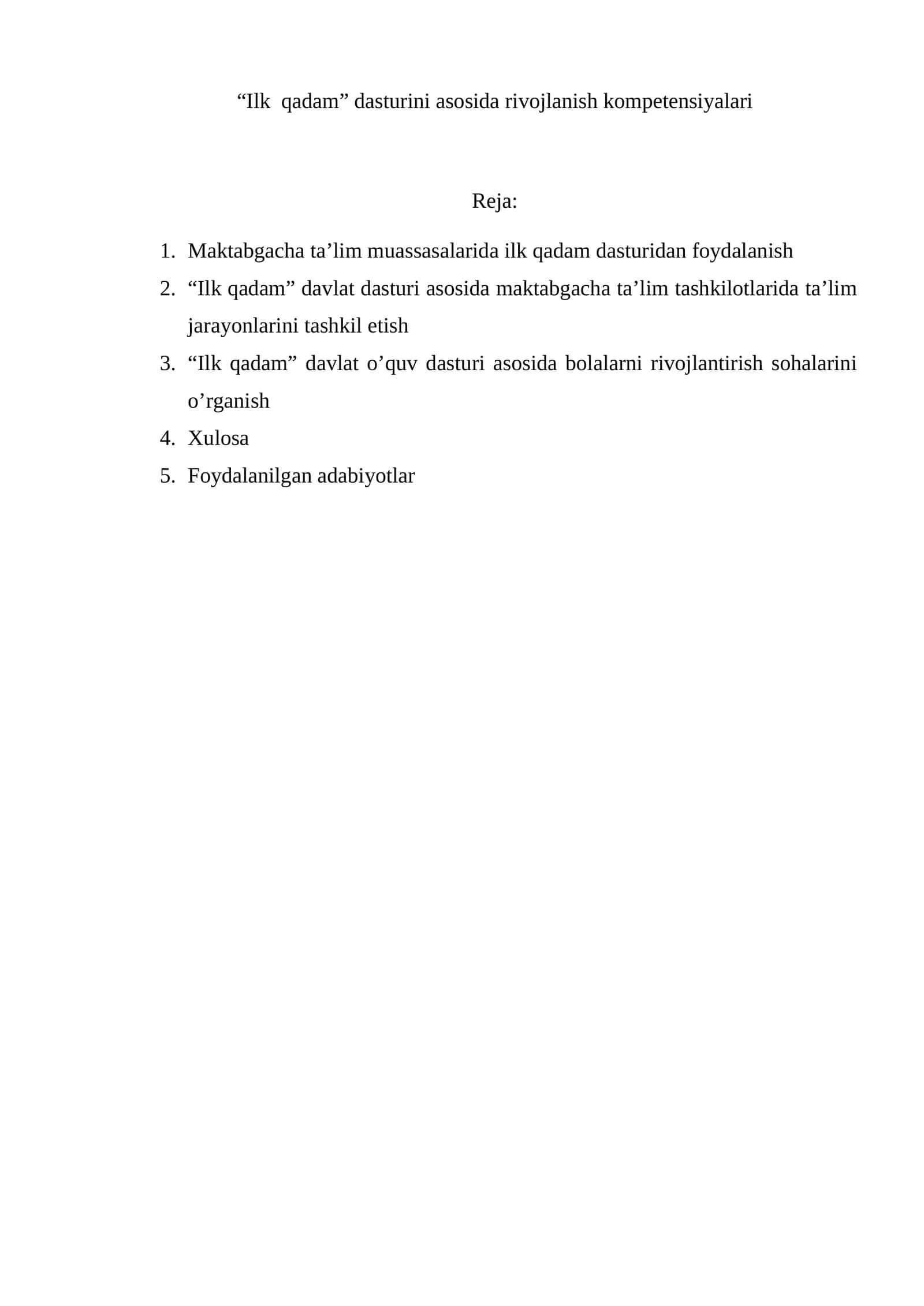"Ilk qadam" dasturini asosida rivojlanish kompetensiyalari