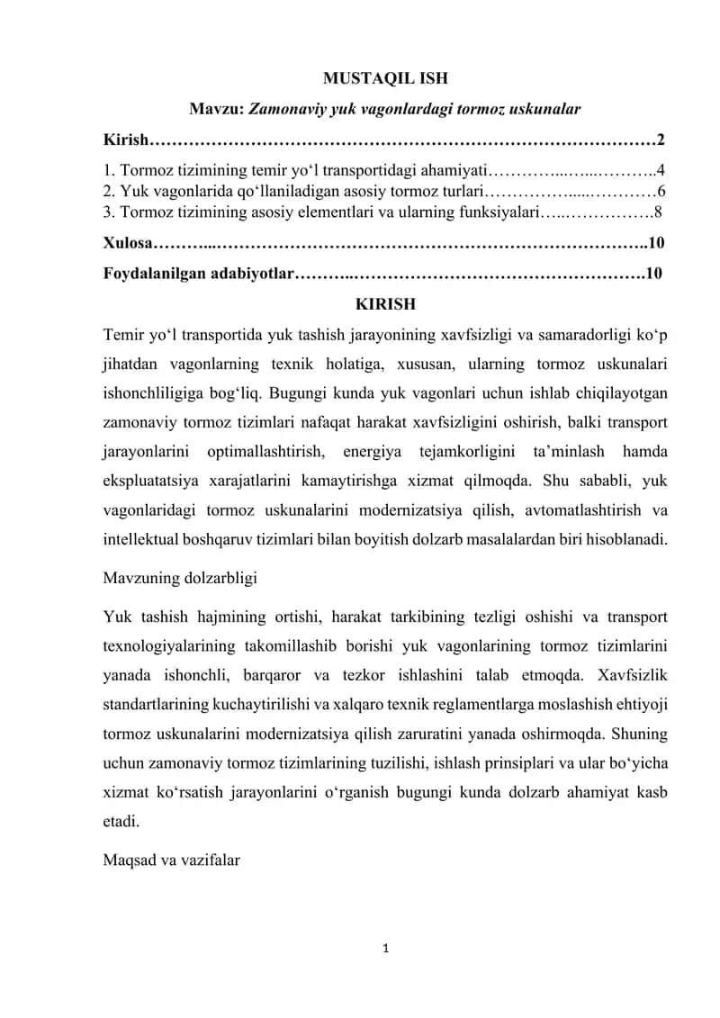Zamonaviy yuk vagonlardagi tormoz uskunalar