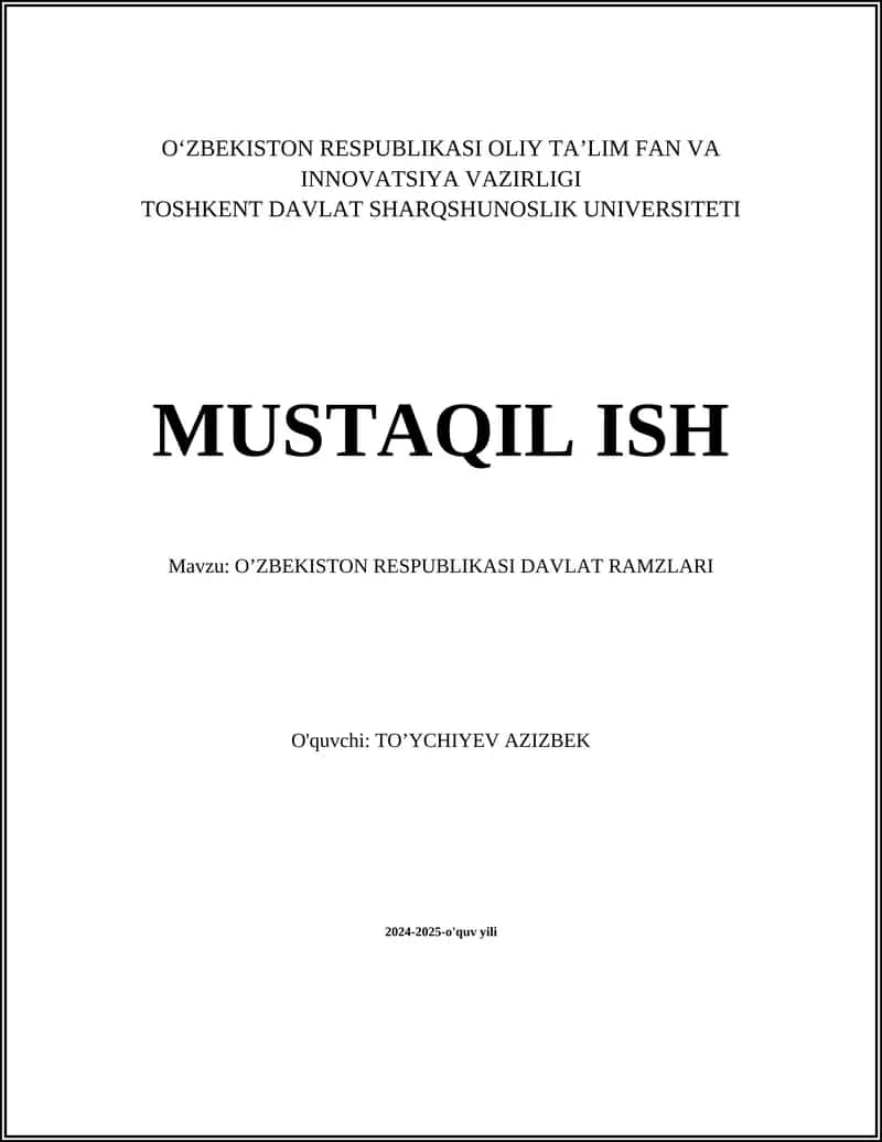 OʼZBEKISTON RESPUBLIKASI DAVLAT RAMZLARI