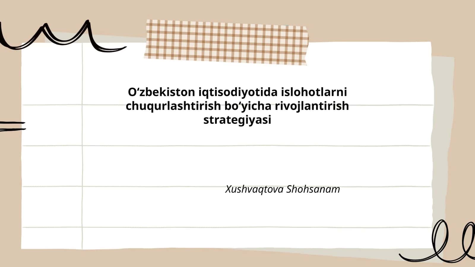 Oʻzbekiston iqtisodiyotida islohotlarni chuqurlashtirish boʻyicha rivojlantirish strategiyasi