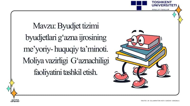 Byudjet tizimi byudjetlari g‘azna ijrosining me’yoriy- huquqiy ta’minoti. Moliya vazirligi G‘aznachiligi faoliyatini tashkil etish.