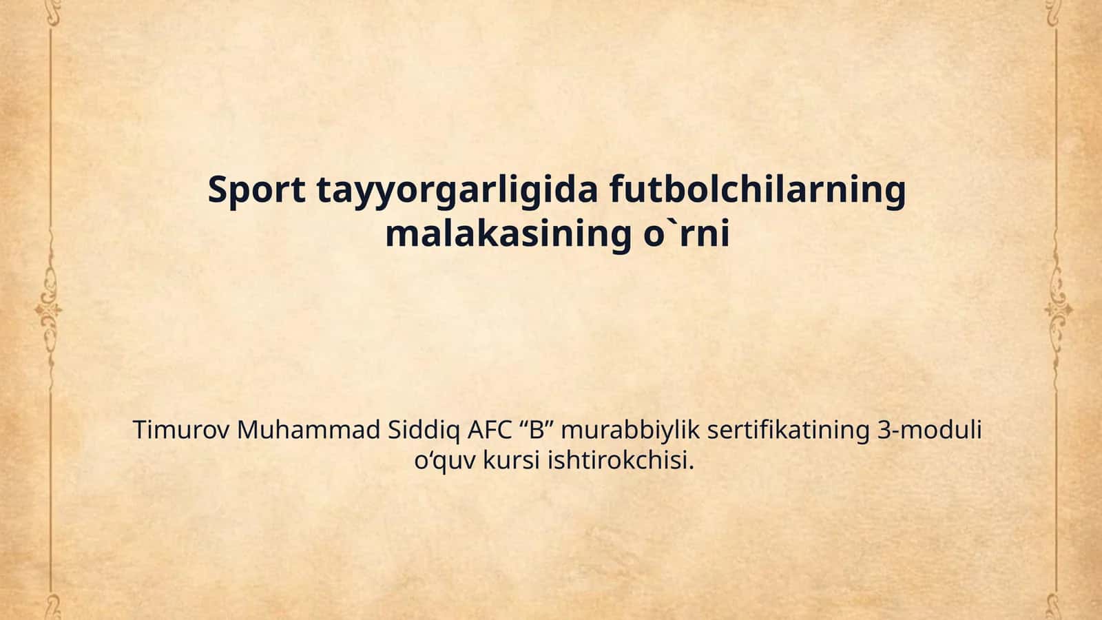 Sport tayyorgarligida futbolchilarning malakasining o`rni