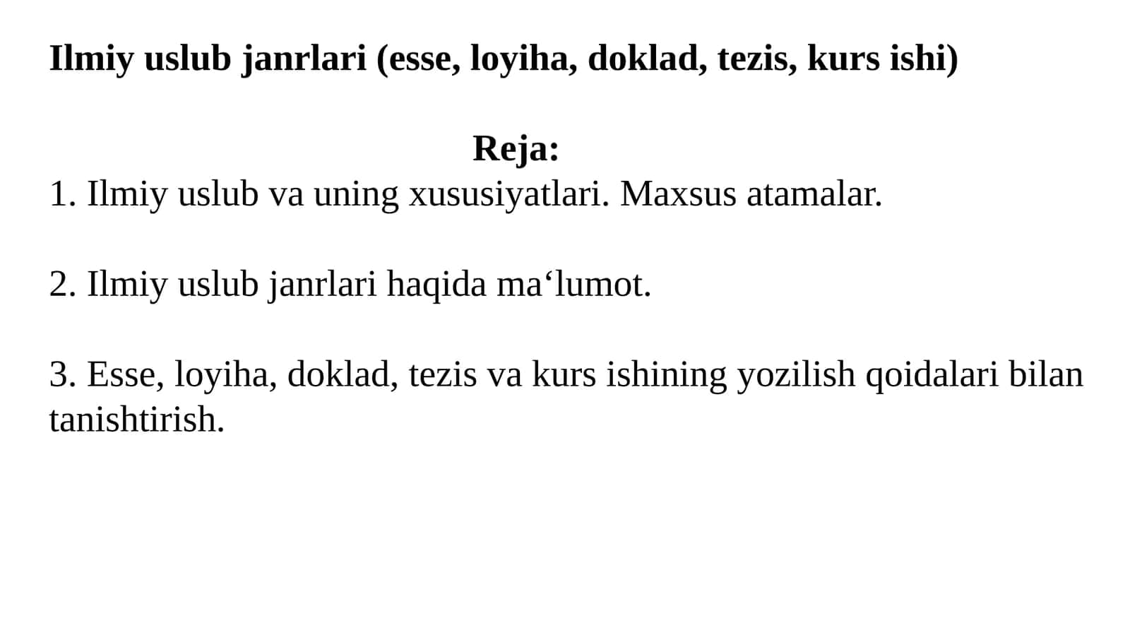 Ilmiyuslubjanrlari(esse,loyiha,doklad,tezis,kursishi)