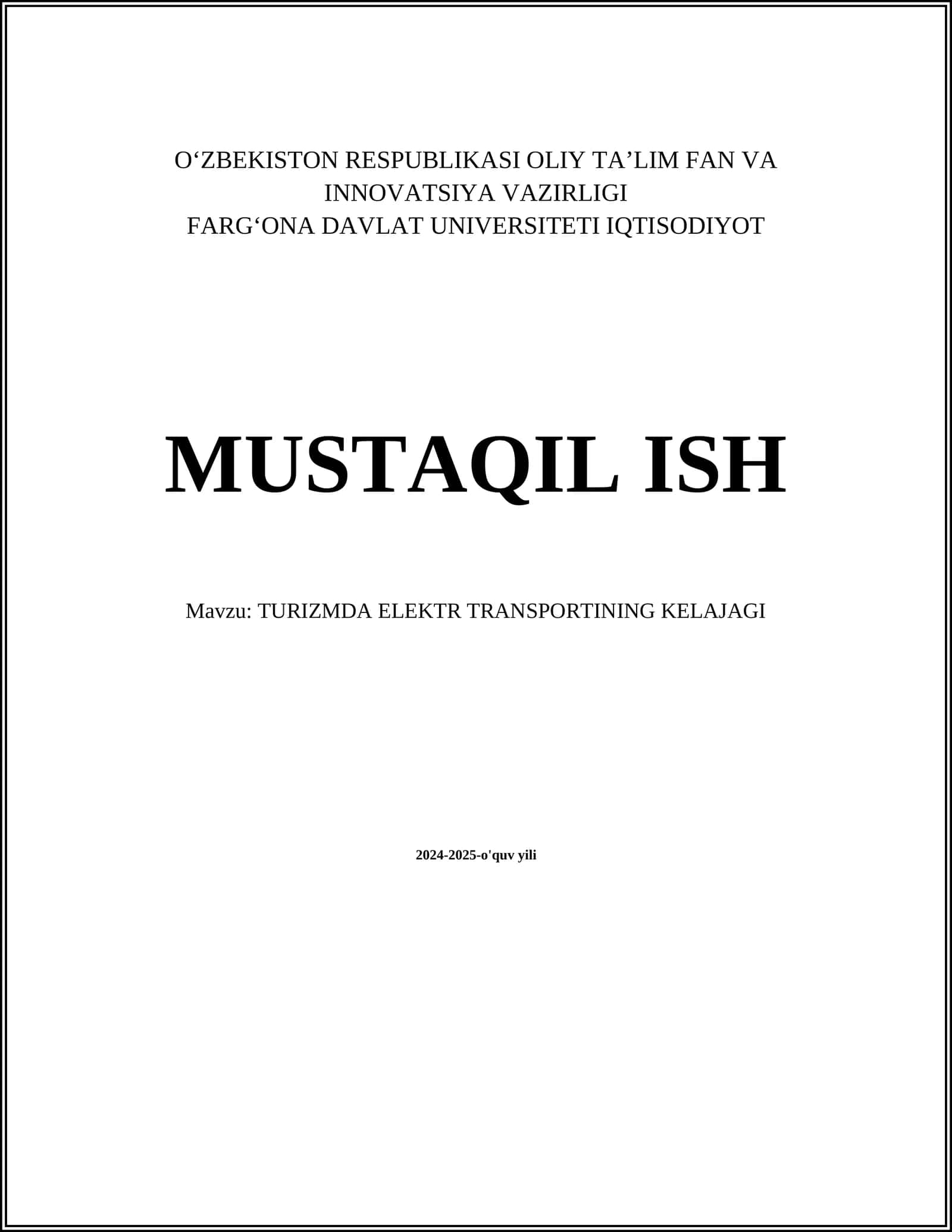 TURIZMDA ELEKTR TRANSPORTINING KELAJAGI