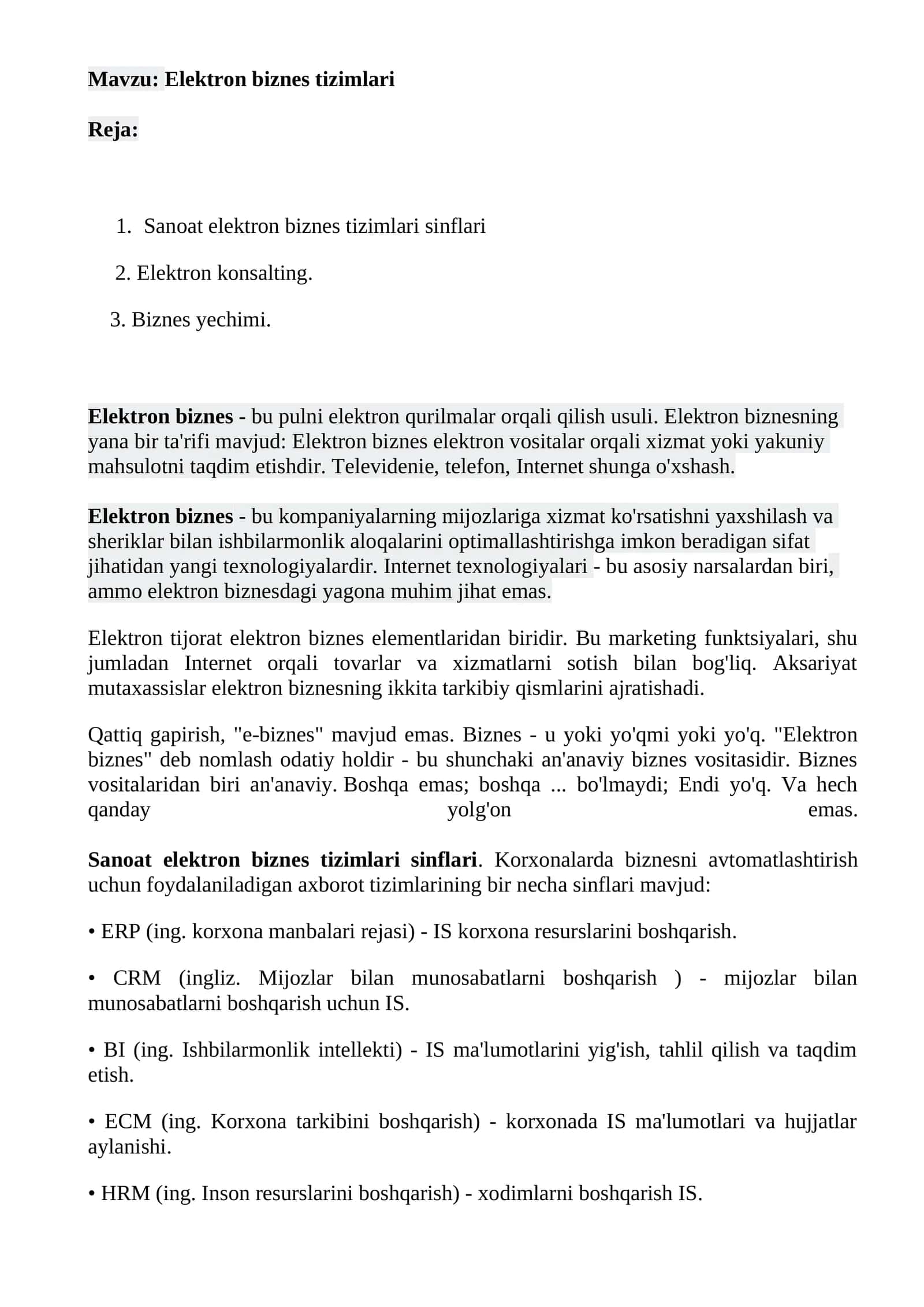 Elektron biznes tizimlari