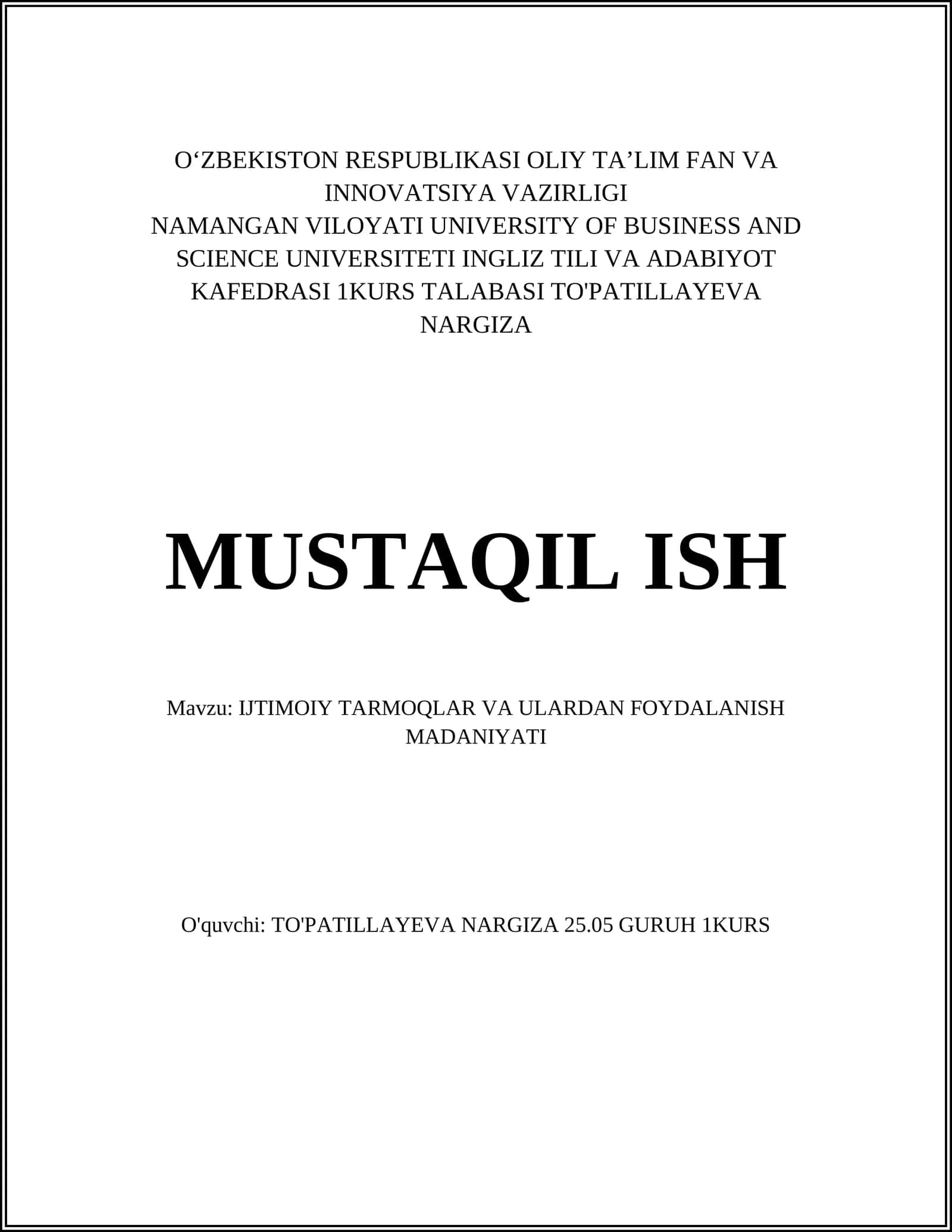 Ijtimoiy tarmoqlar va ulardan foydalanish madaniyati