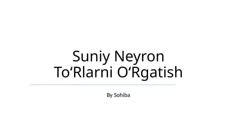 Suniy Neyron ToʻRlarni OʻRgatish