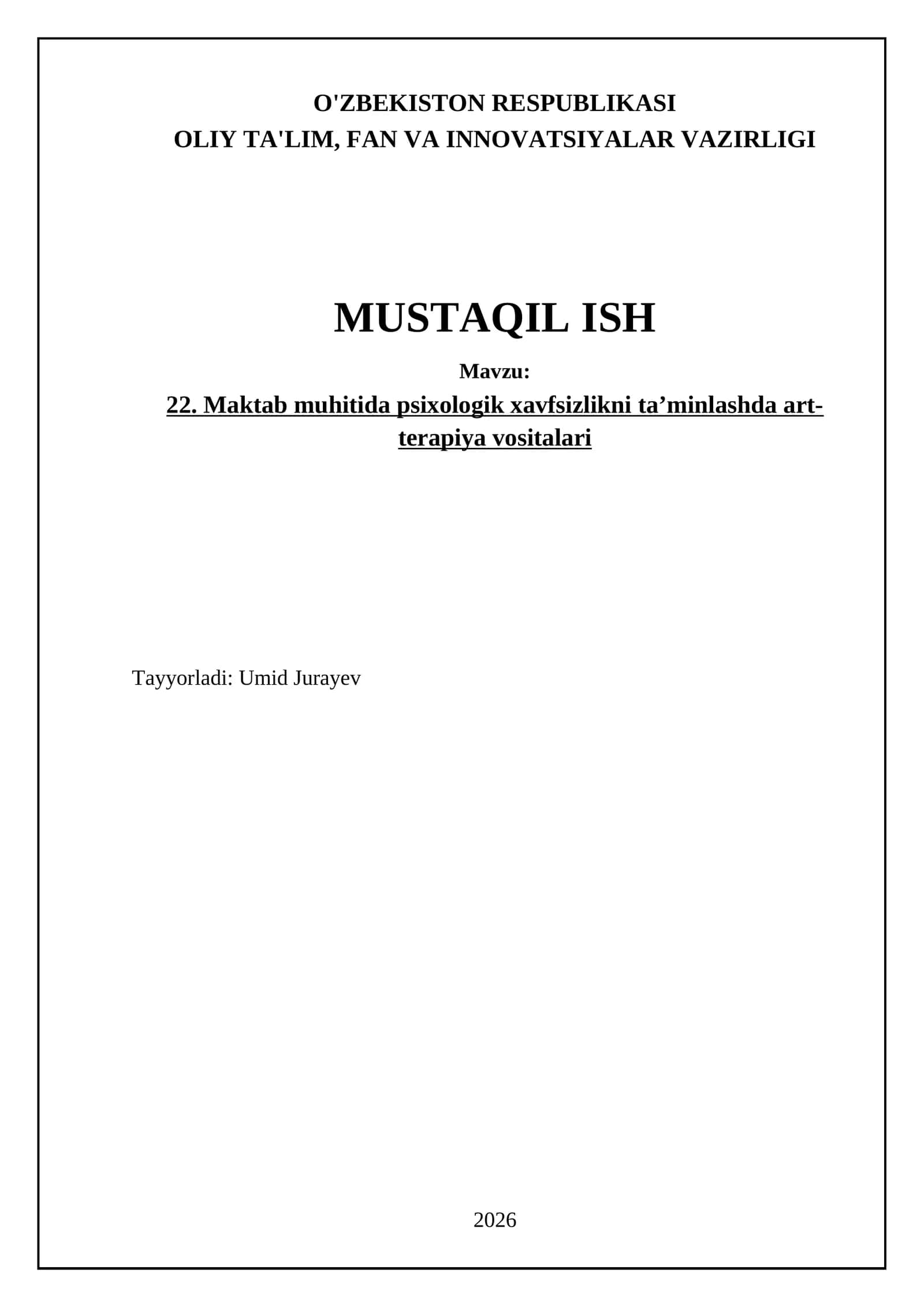 Maktab muhitida psixologik xavfsizlikni ta’minlashda art-terapiya vositalari