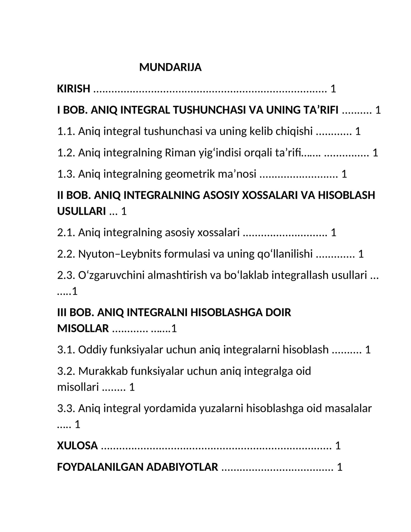 Aniq integralni ta’rif yordamida hisoblash. Aniq integralni hisoblashga oid misollar