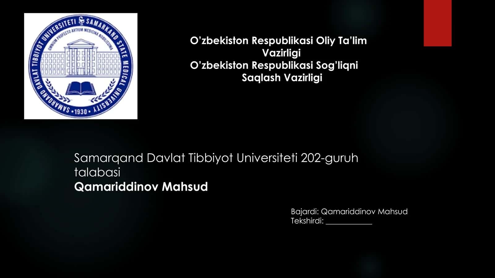 Samarqand Davlat Tibbiyot Universiteti 202-guruhtalabasi