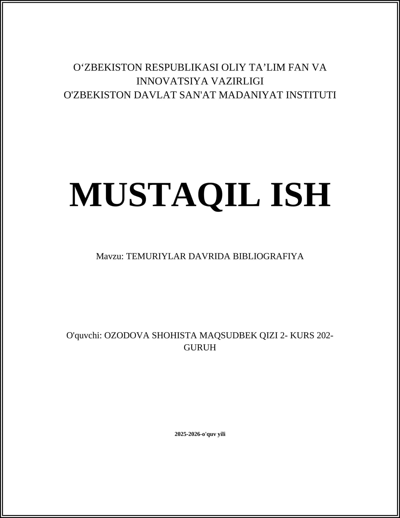 TEMURIYLAR DAVRIDA BIBLIOGRAFIYA