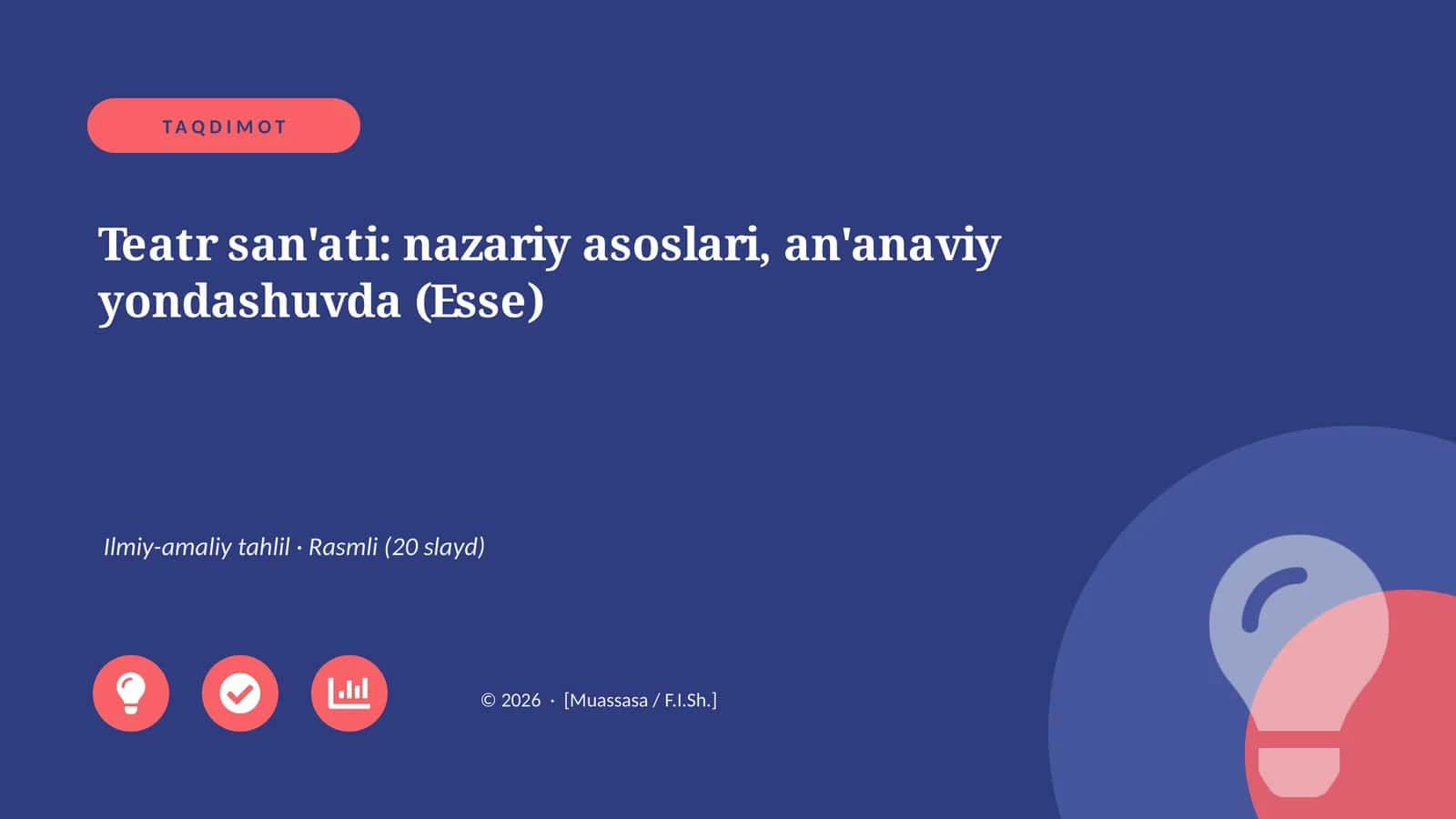Teatr san'ati: nazariy asoslari, an'anaviy yondashuvda (Esse)