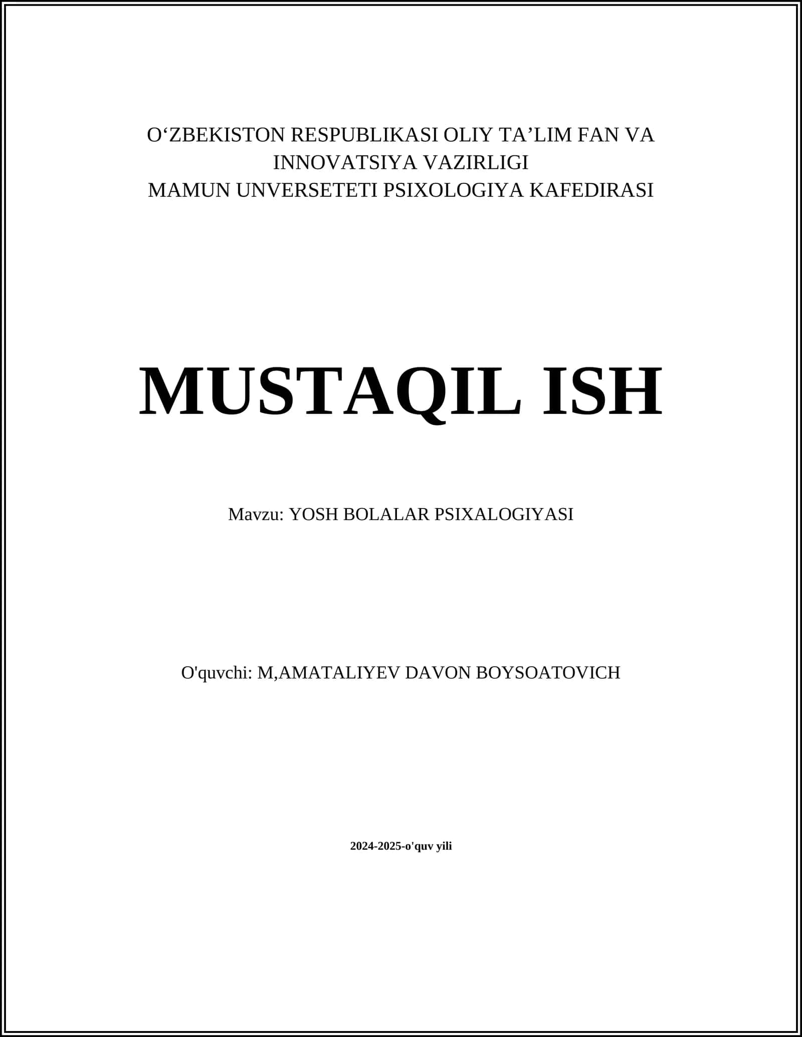 Yosh bolalar psixologiyasi