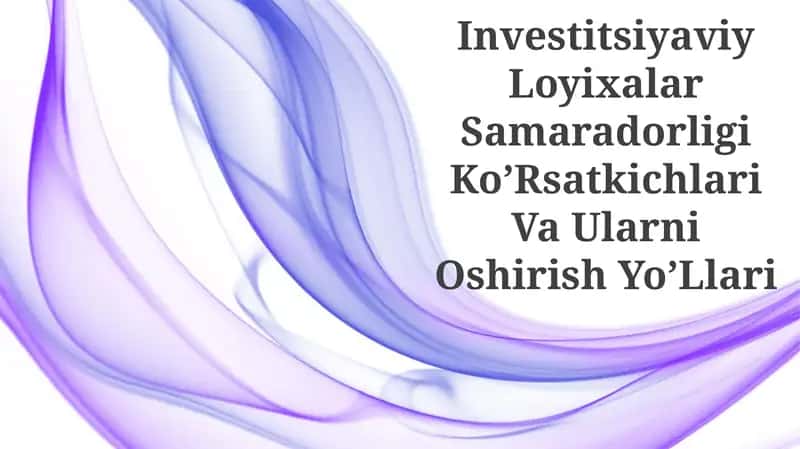 Investitsiyaviy Loyixalar Samaradorligi Ko’Rsatkichlari Va Ularni Oshirish Yo’Llari