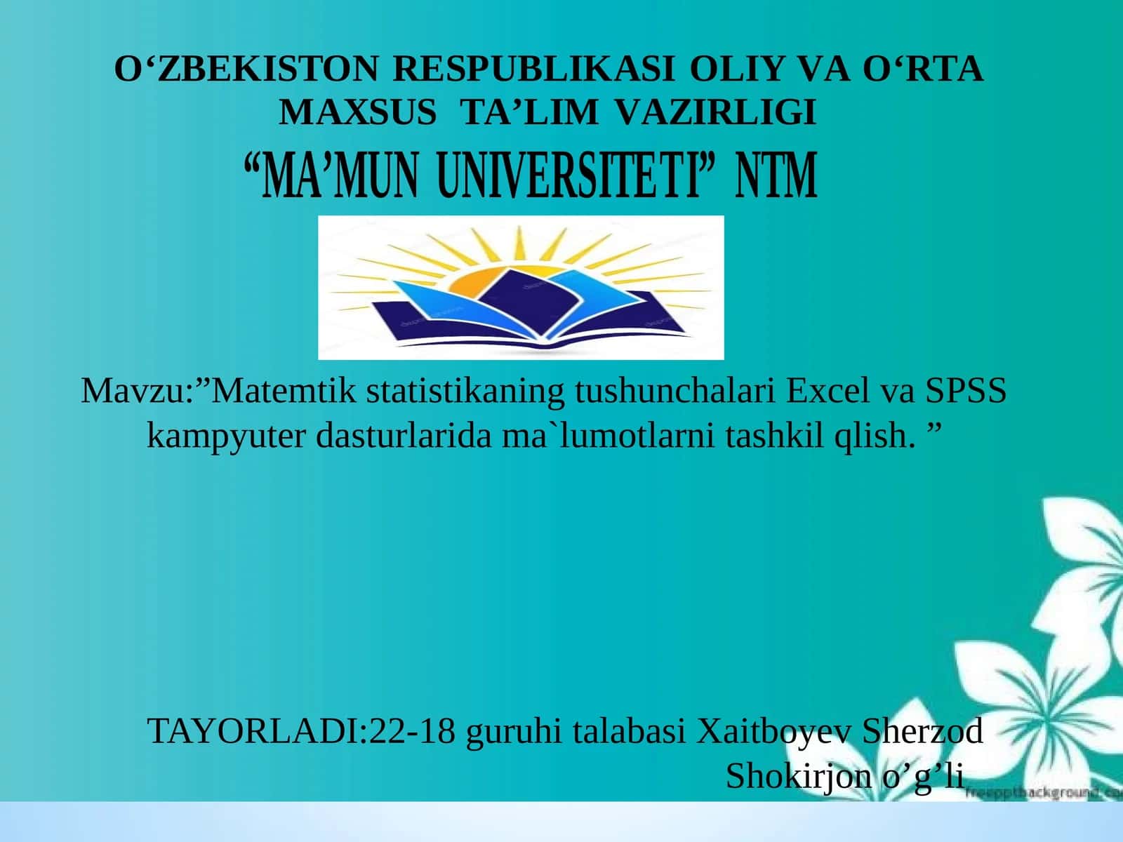 MatemtikstatistikaningtushunchalariExcelvaSPSSkampyuterdasturlaridama`lumotlarnitashkilqlish