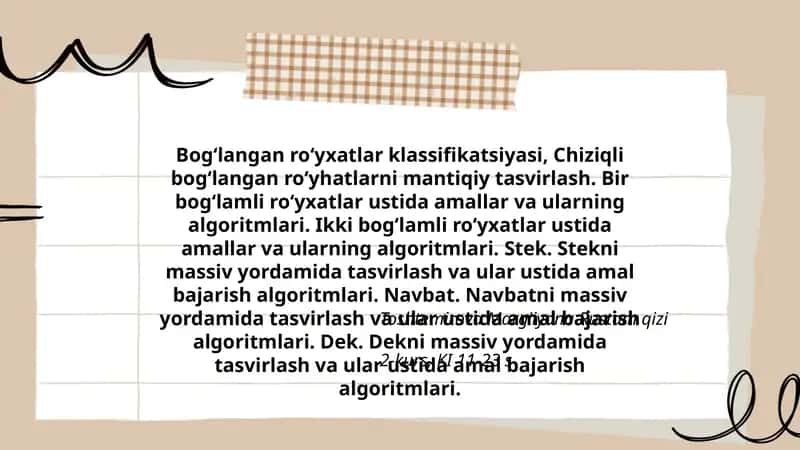 Bog‘langan ro‘yxatlar klassifikatsiyasi