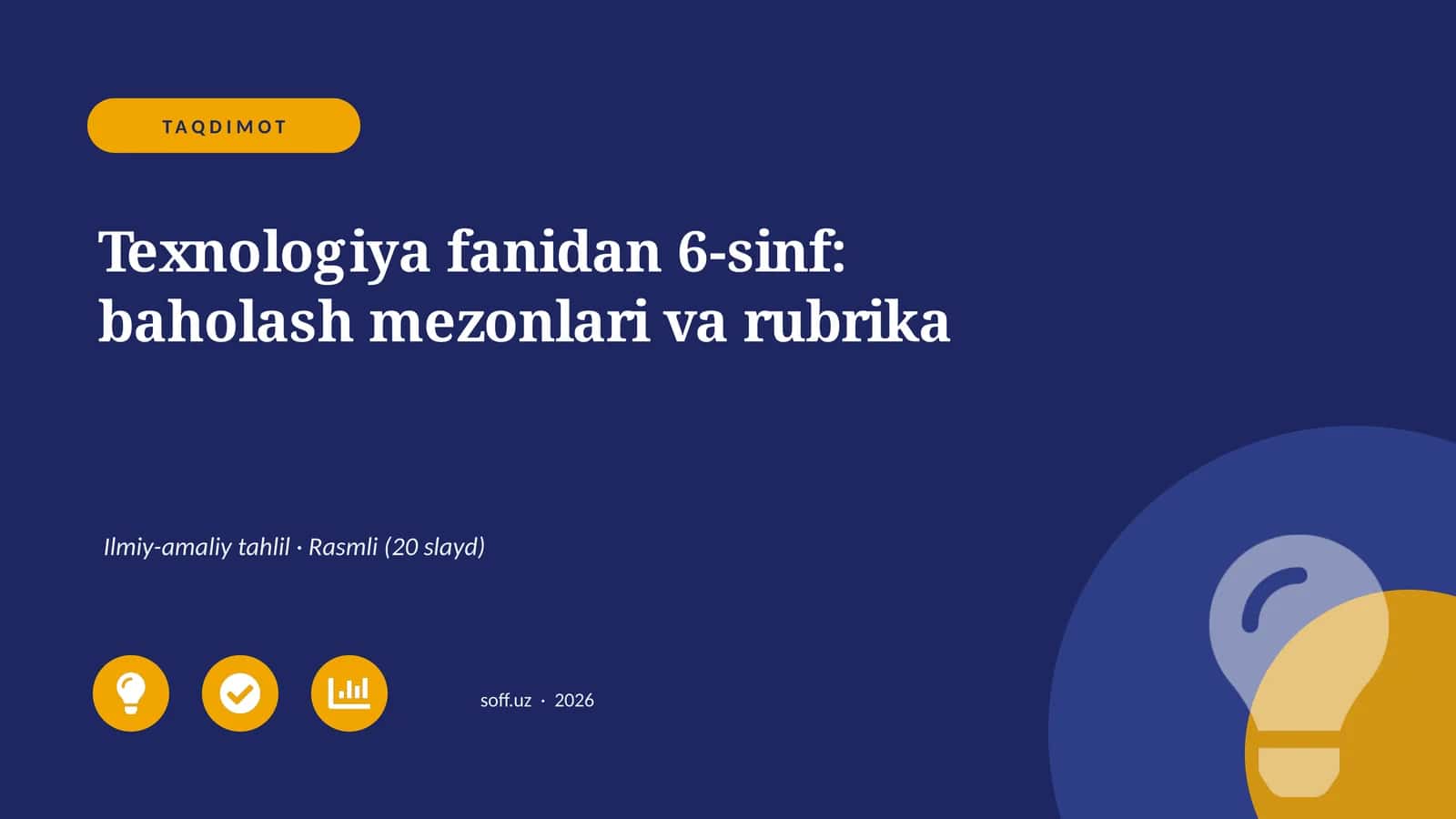 Texnologiya fanidan 6-sinf: baholash mezonlari va rubrika