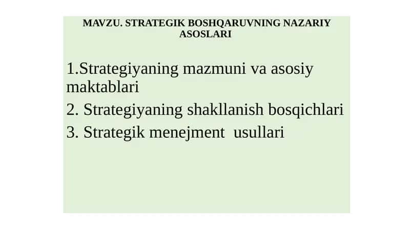 STRATEGIK BOSHQARUVNING NAZARIY ASOSLARI