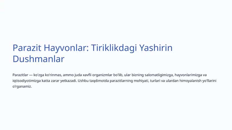 Parazit Hayvonlar: Tiriklikdagi Yashirin Dushmanlar