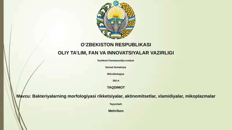 Bakteriyalarning morfologiyasi rikketsiyalar, aktinomitsetlar, xlamidiyalar, mikoplazmalar