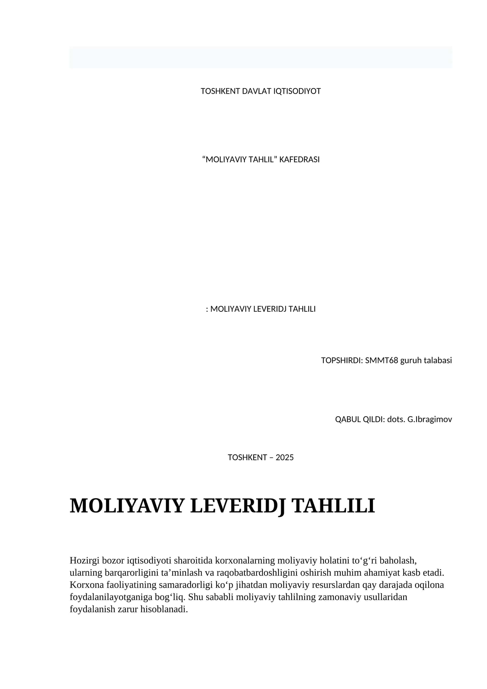 Moliyaviy leveridj tahlili