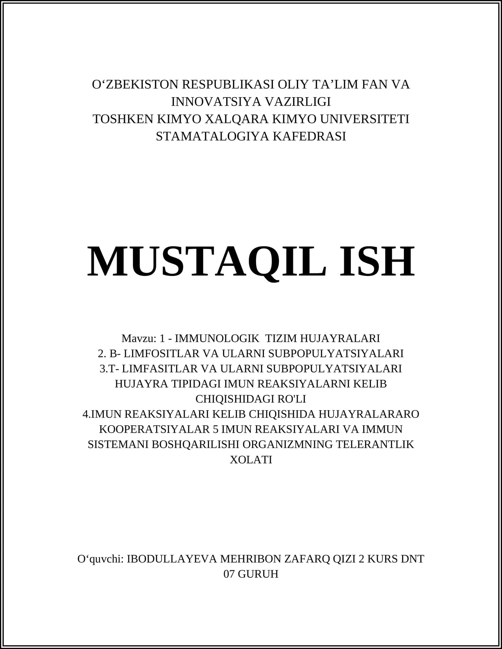 IMMUNOLOGIK TIZIM HUJAYRALARI