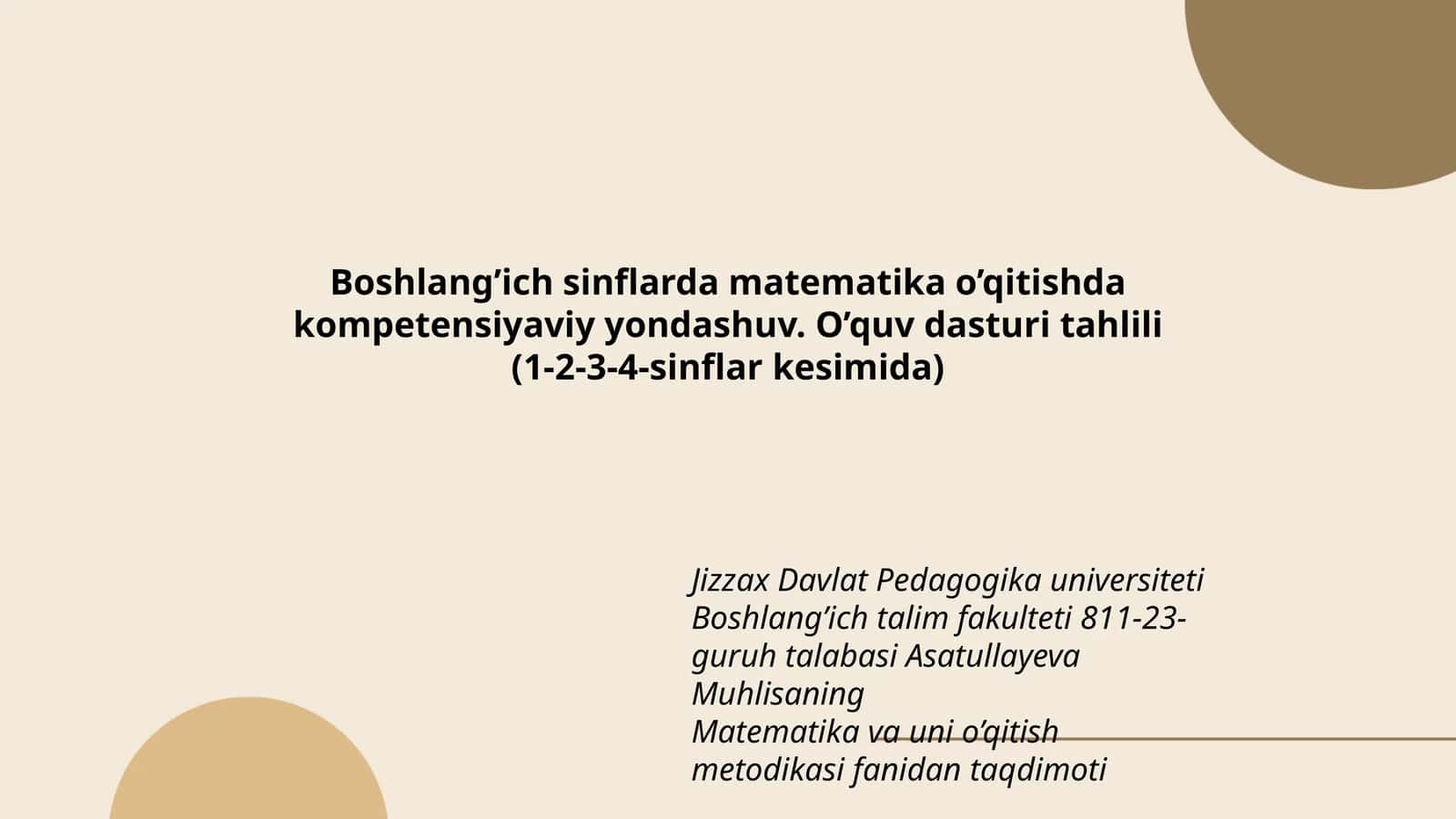 Matematika va uni o’qitish metodikasi fanidan taqdimoti