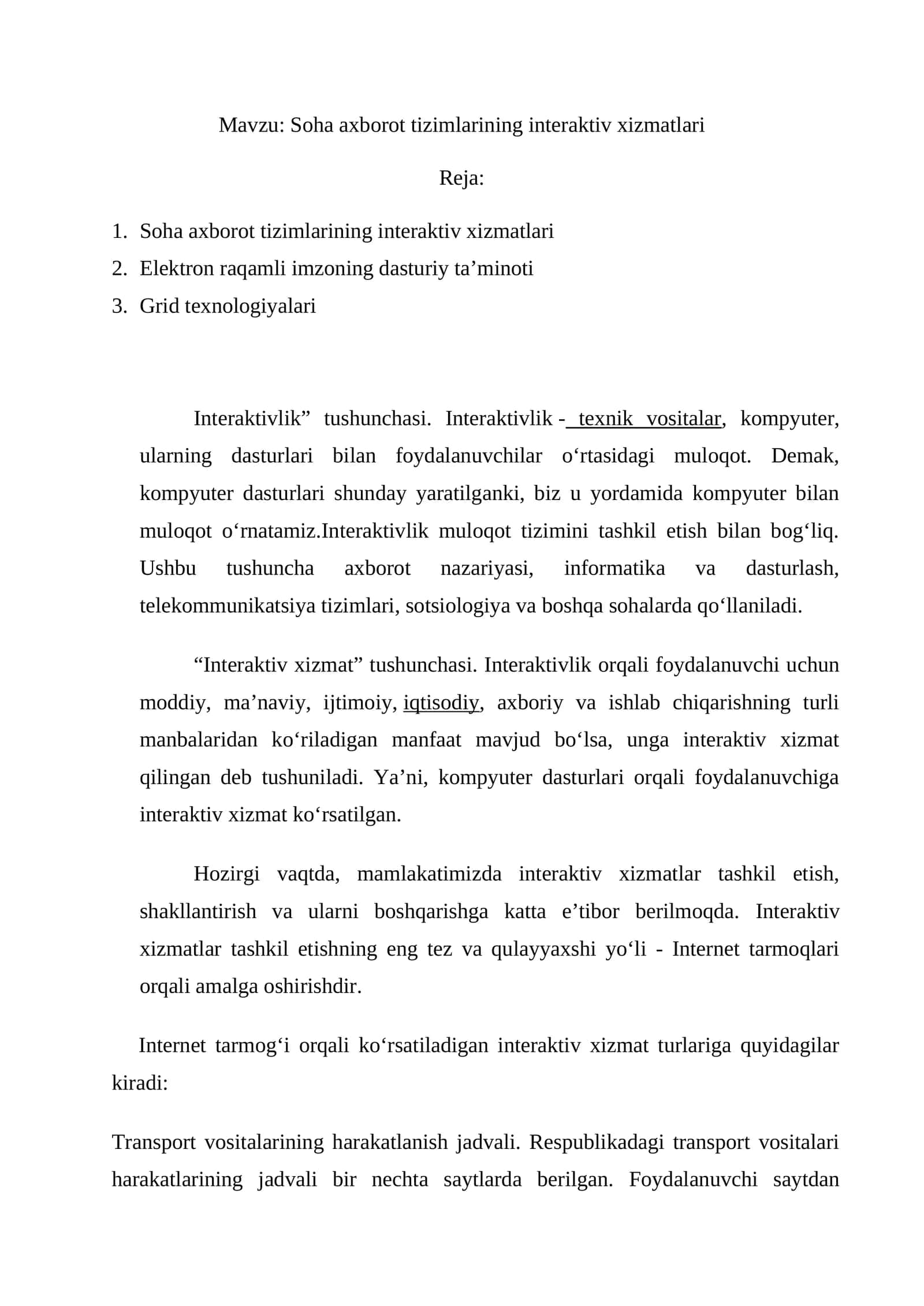 Soha axborot tizimlarining interaktiv xizmatlari