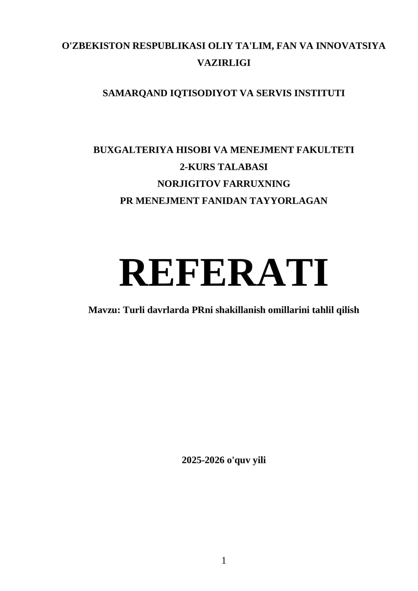 PRni shakillanish omillarini tahlil qilish