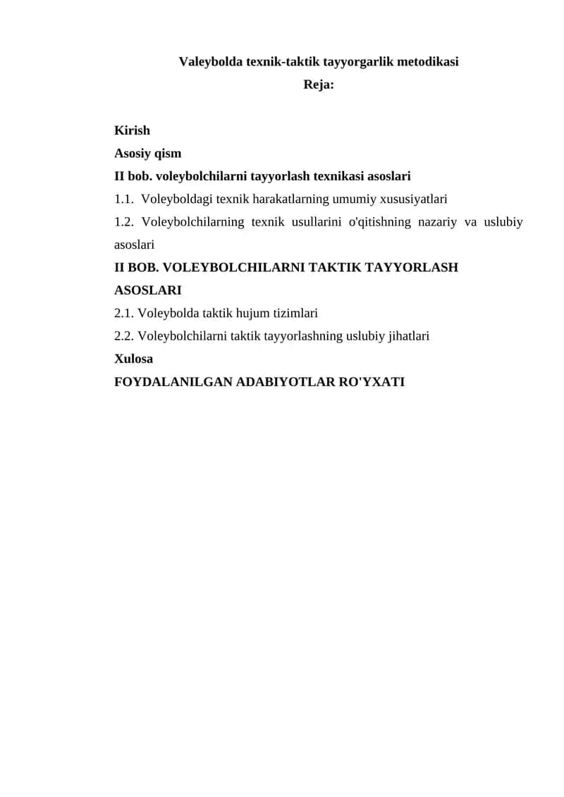 Voleybolda texnik-taktik tayyorgarlik metodikasi