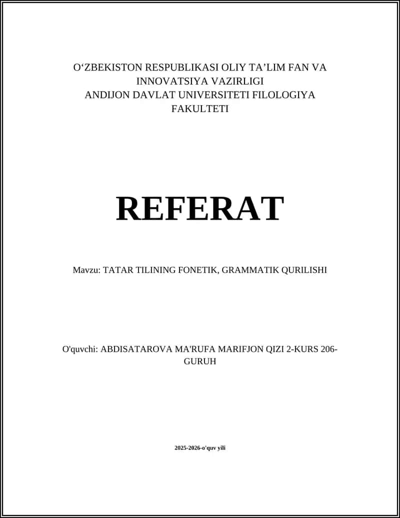 TATAR TILINING FONETIK, GRAMMATIK QURILISHI